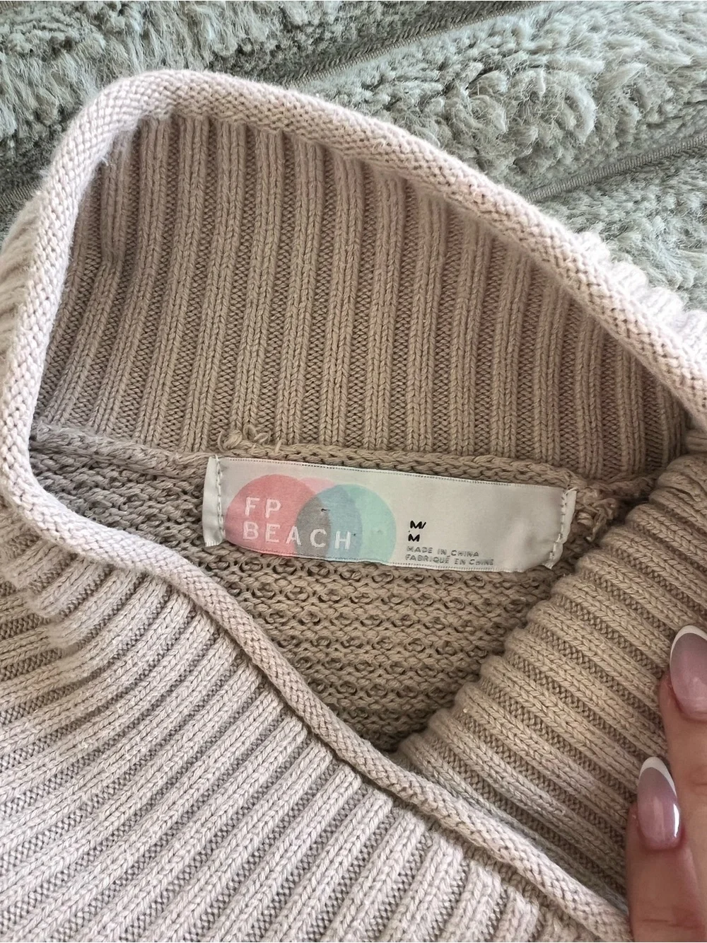 Free People Beach Mock Neck Knit Oversize Sweater Beige Sz M/L